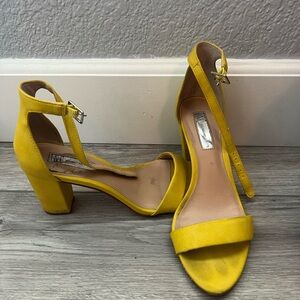 Yellow Ankle Strap Block Heel Sandals